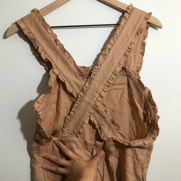 NWT Topshop Linen Jumper Mini Dress Tan 2 - Picture 5 of 9